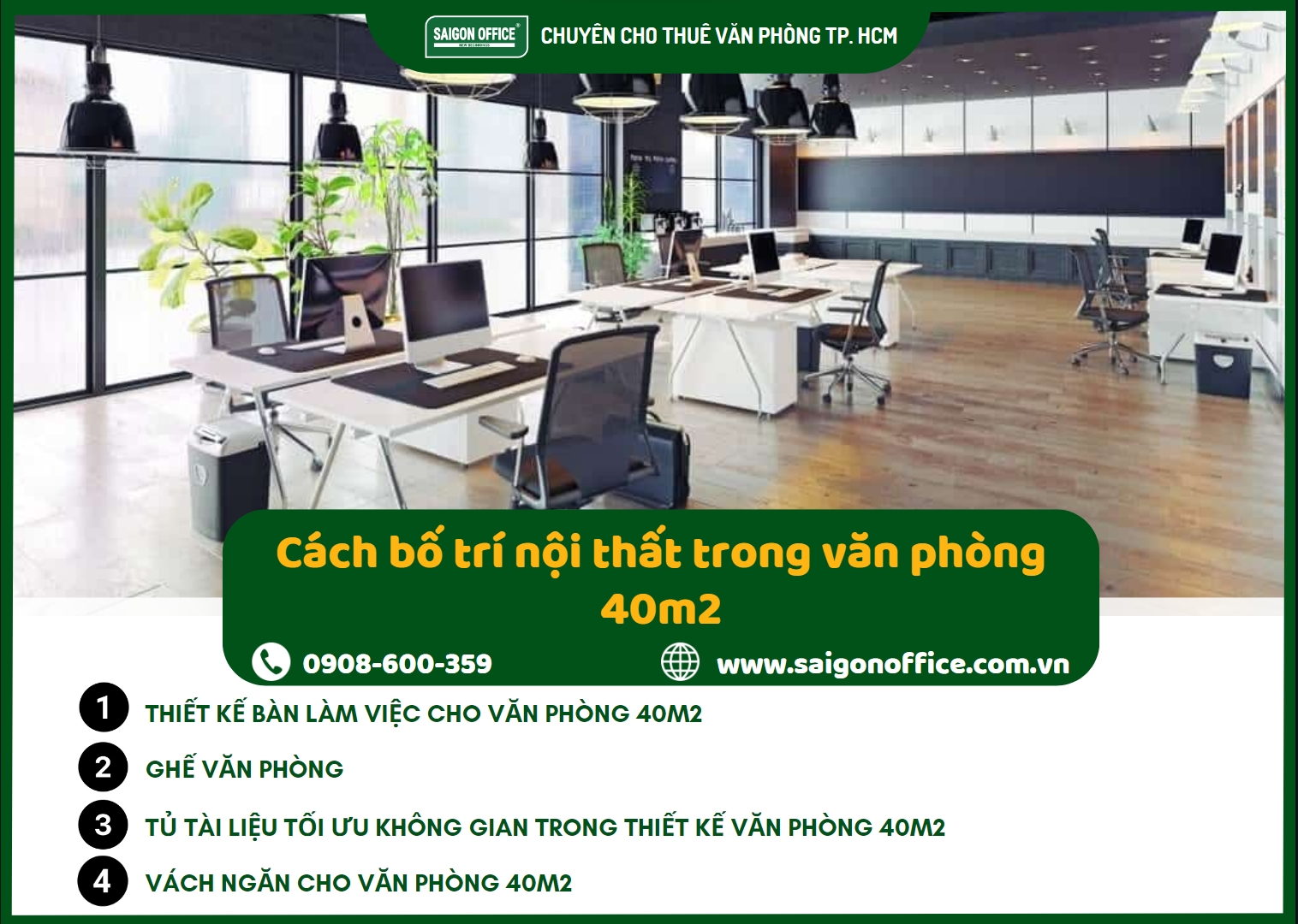 5 cách bố trí nội thất tối ưu diện tích văn phòng 40m2