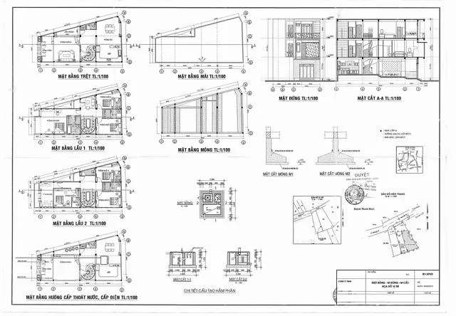 Bản vẽ kiến trúc tổng thể (kiến trúc tổng thể, mặt bằng, mặt cắt, mặt đứng)