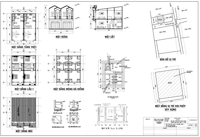 Bản vẽ xin phép xây dựng đầy đủ các mặt mô phỏng