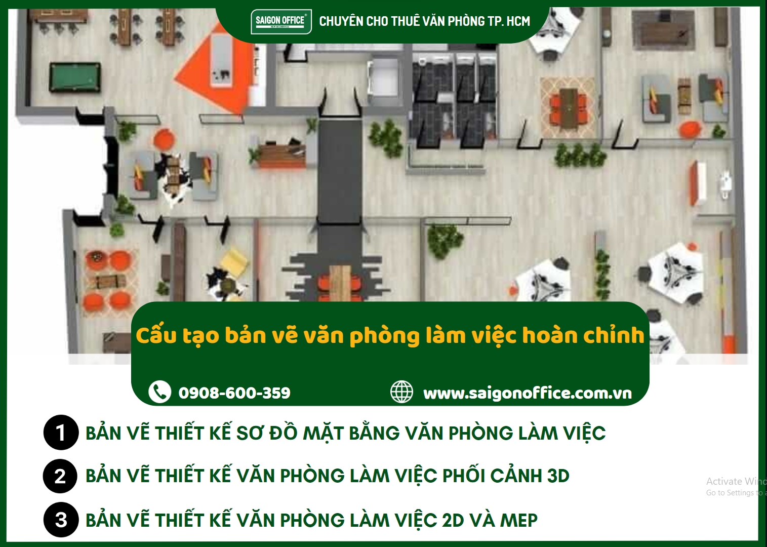 Cấu tạo bản vẽ văn phòng làm việc hoàn chỉnh