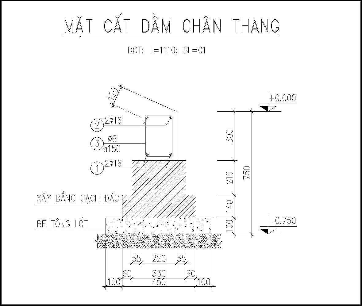 Chi tiết mặt cắt dầm chân thang