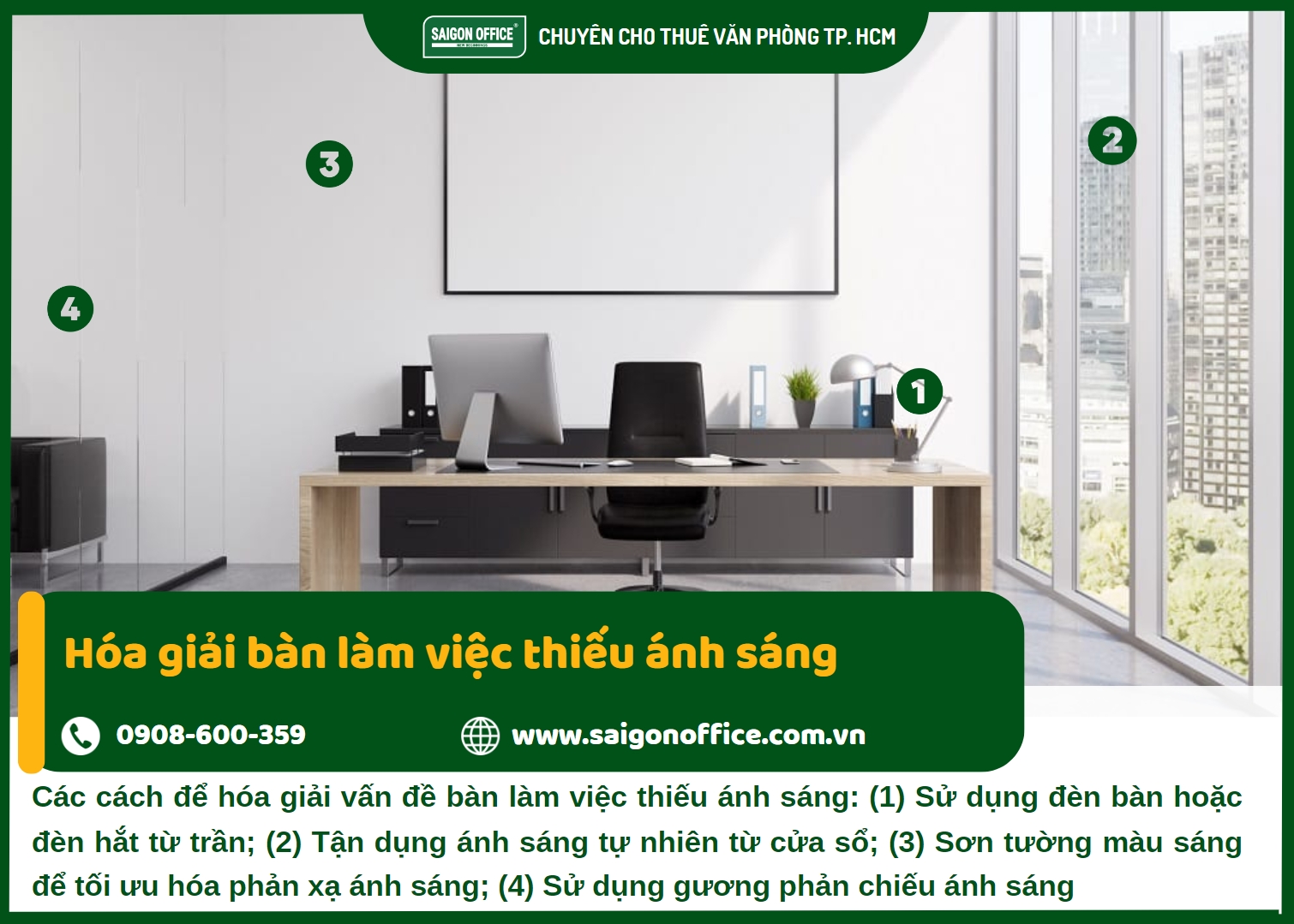 Hóa giải bàn làm việc thiếu ánh sáng