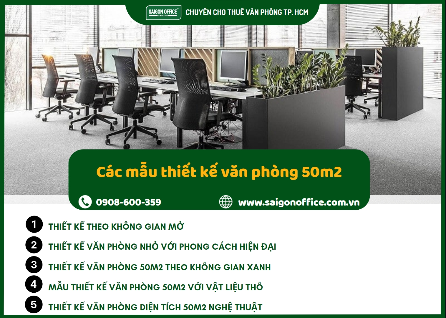 Những mẫu thiết kế văn phòng 50m2 hiện đại và độc đáo