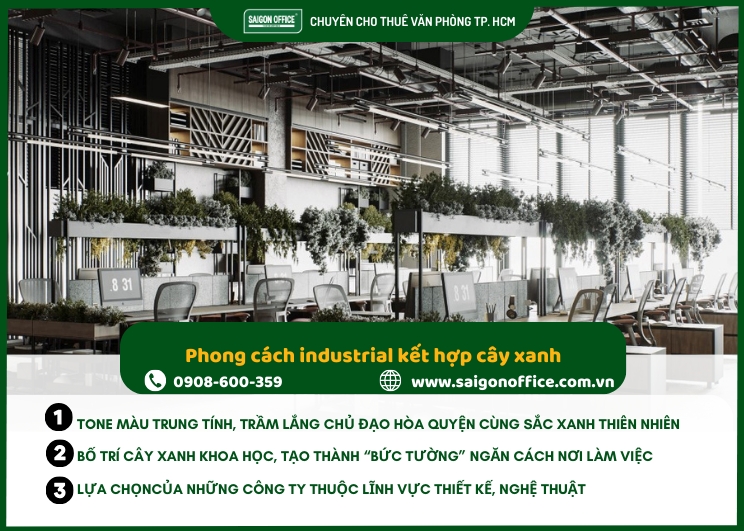 Phong cách industrial kết hợp cây xanh