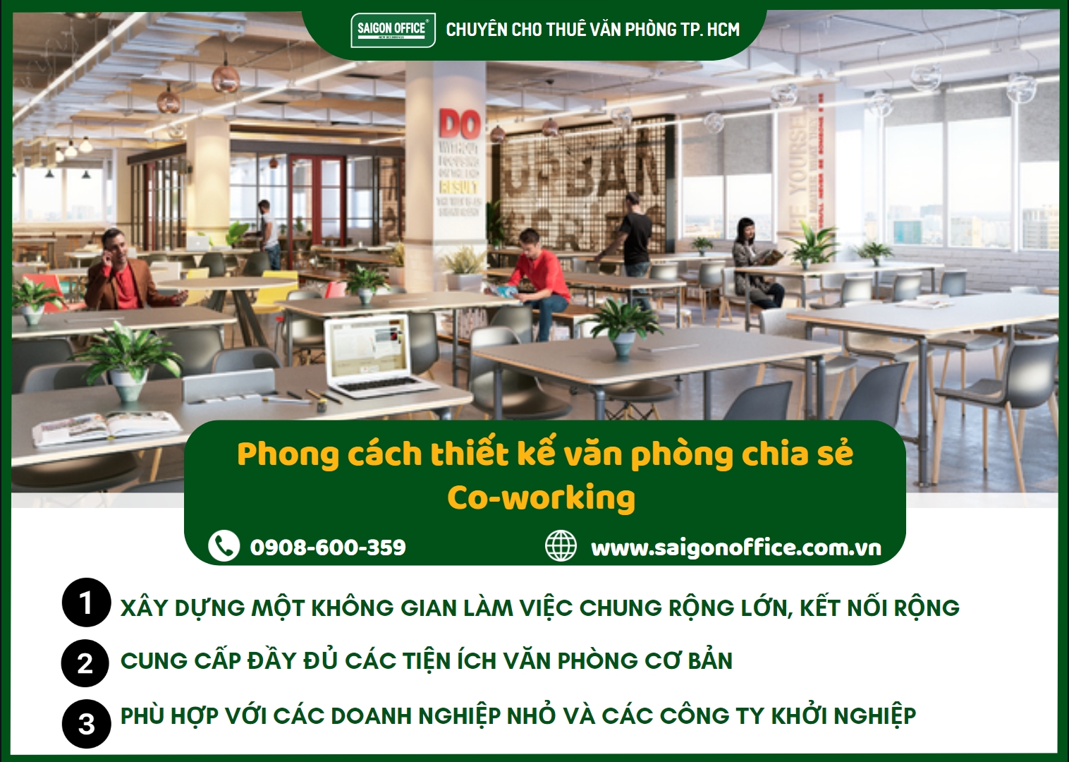 Phong cách thiết kế văn phòng chia sẻ Co-working