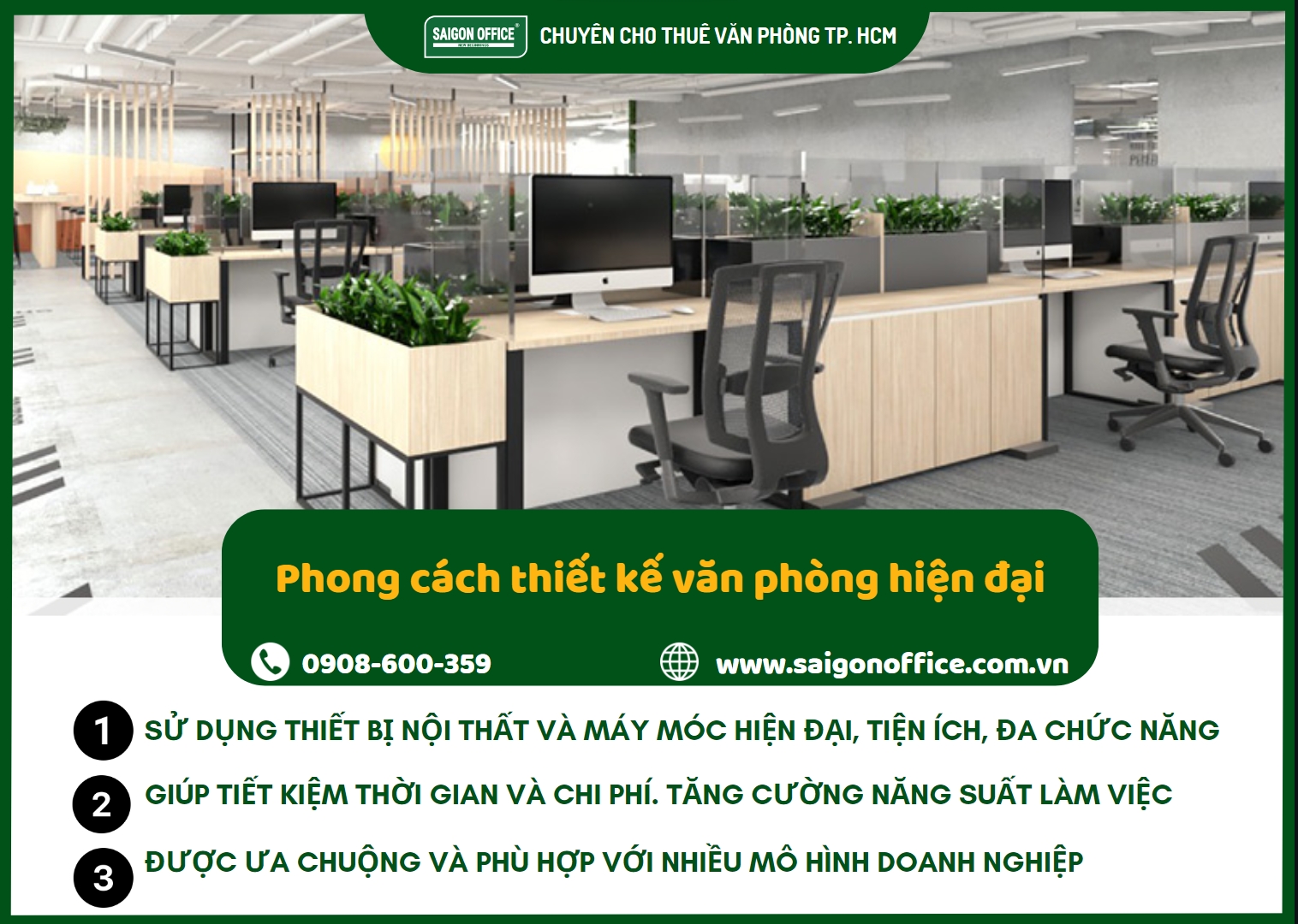 Phong cách thiết kế văn phòng hiện đại với các nội thất và thiết bị công nghệ cao cấp