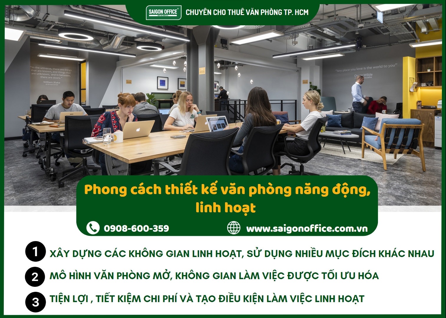 Phong cách thiết kế văn phòng năng động, linh hoạt