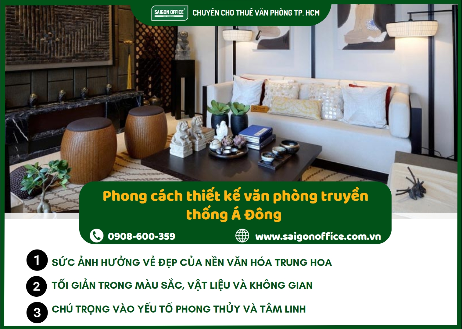 Phong cách thiết kế văn phòng truyền thống Á Đông