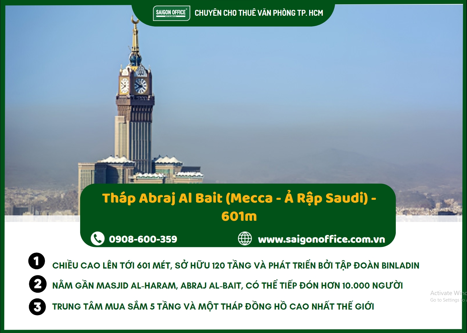 Tháp Abraj Al Bait (Mecca - Ả Rập Saudi) - 601m