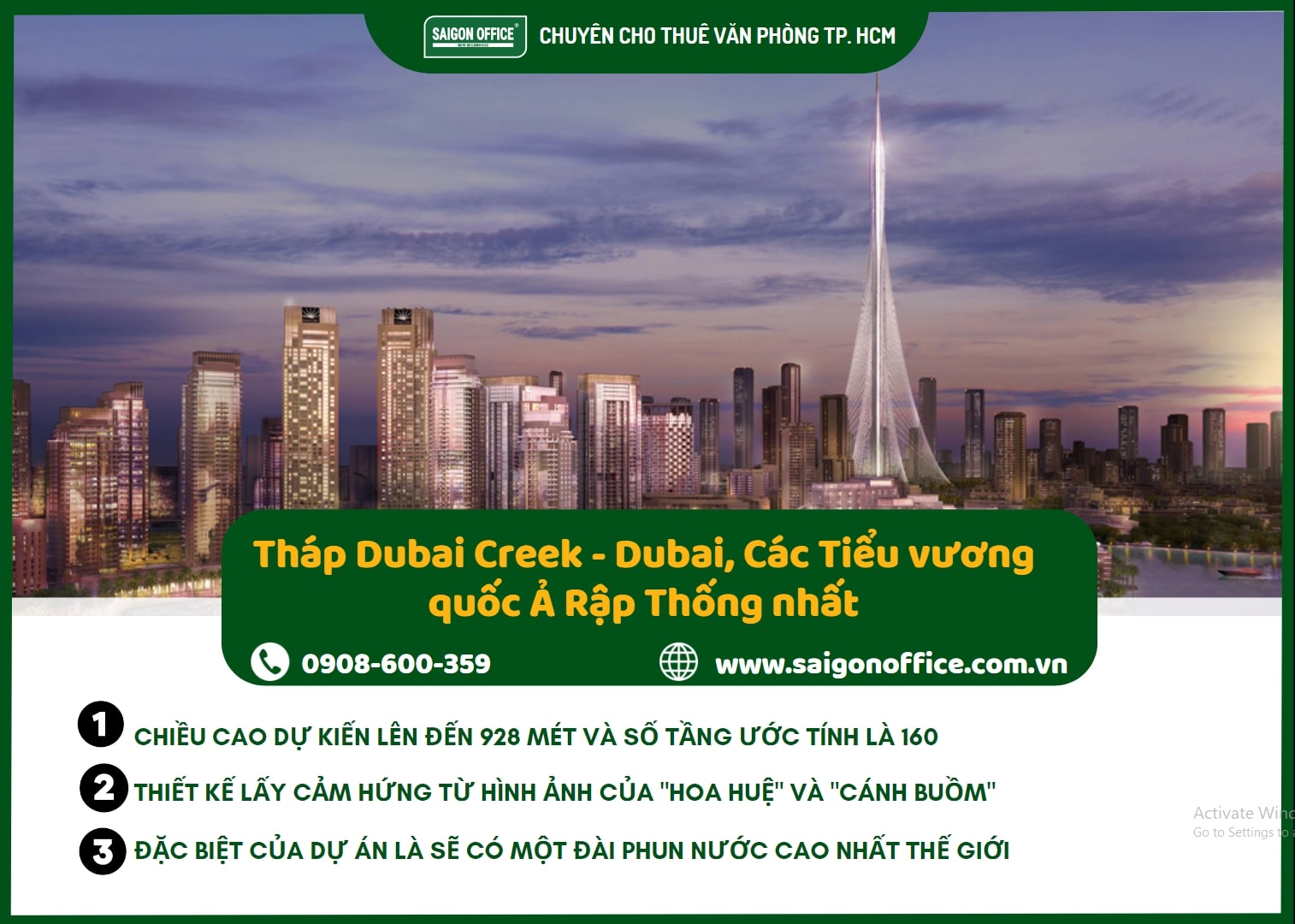 Tháp Dubai Creek cao hơn tòa nhà Burj Khalifa 100m