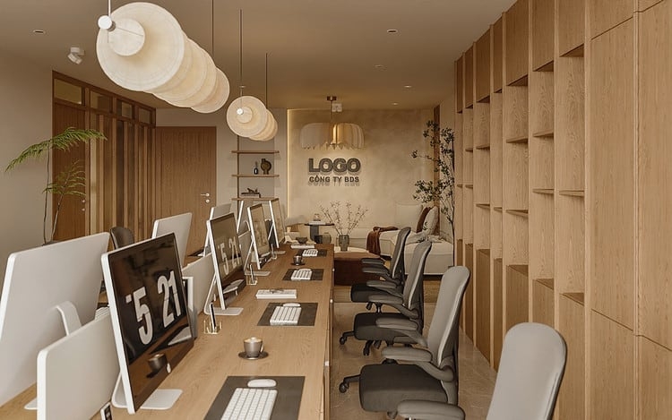 Thiết kế văn phòng với tông màu gỗ theo phong cách tối giản