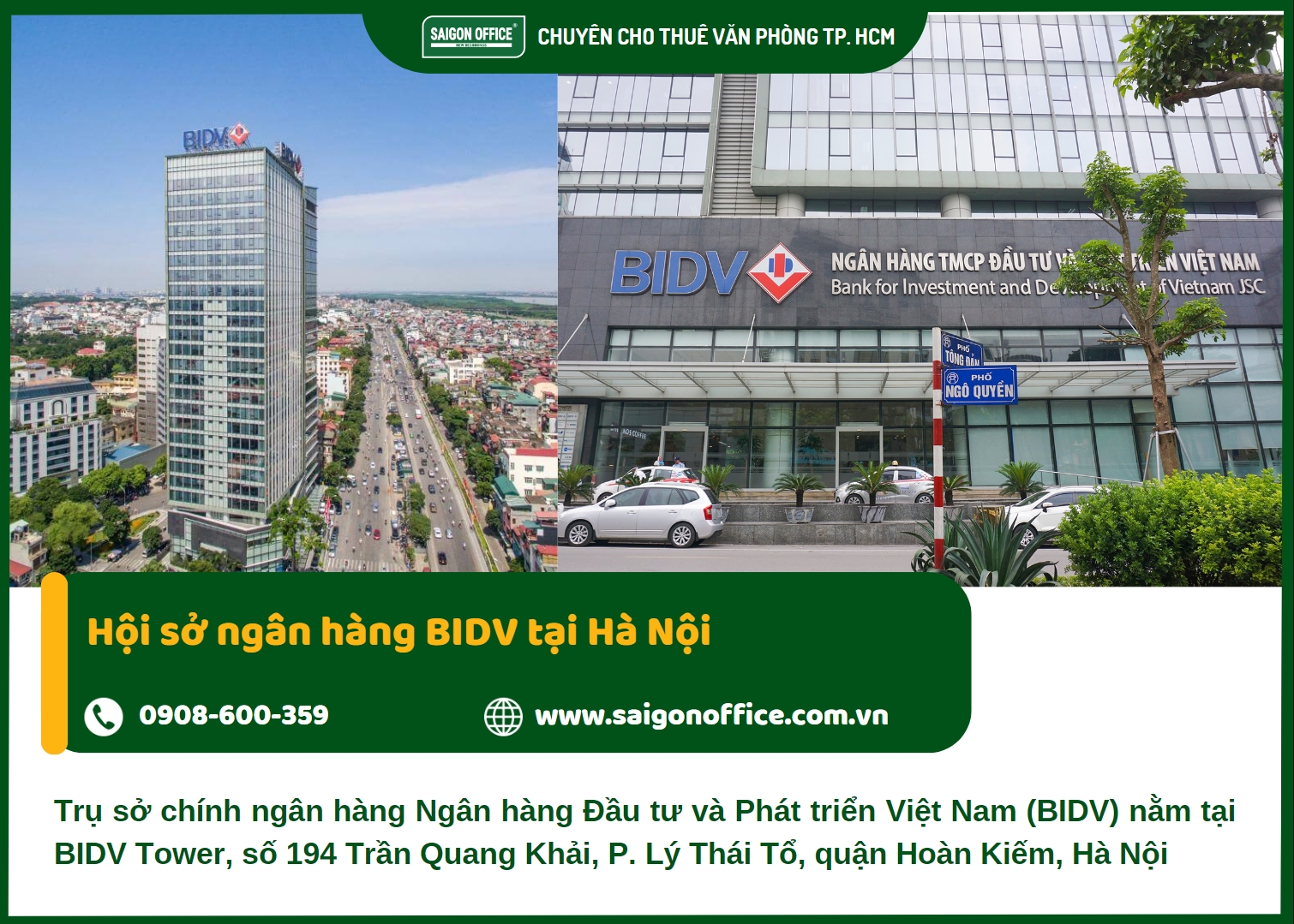 Trụ sở chính của BIDV tại BIDV Tower Hà Nội