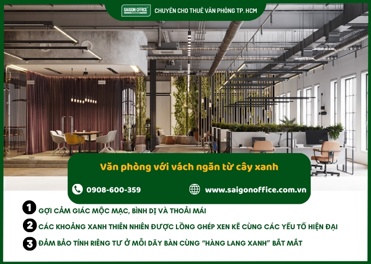 Vách ngăn cây xanh ở lối đi văn phòng