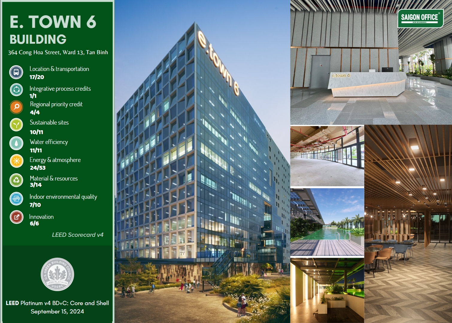 e.town 6 là tòa nhà đầu tiên tại Tân Bình đạt LEED Platinum