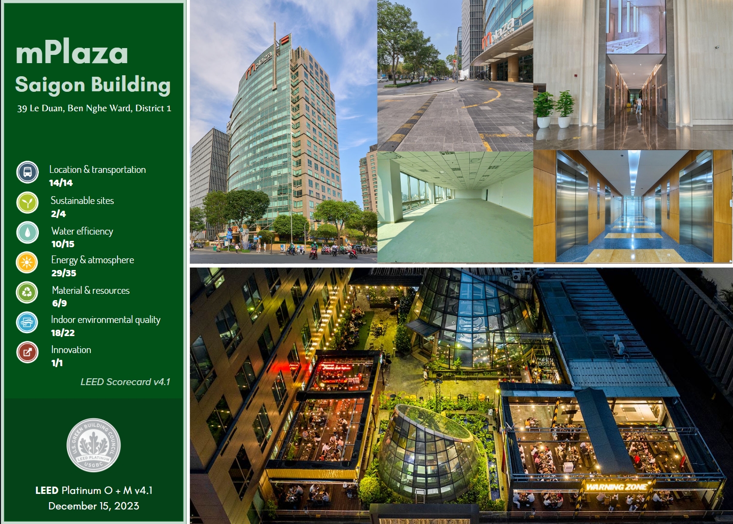 MPlaza Saigon đã đạt chứng nhận LEED Platinum vào ngày 15/12/2023