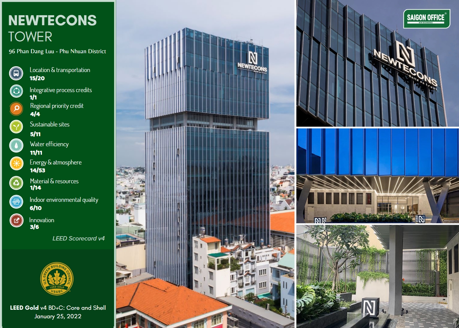 Newtecons Tower nổi trội tại Phú Nhuận đạt chứng nhận LEED Gold vào 1/2022