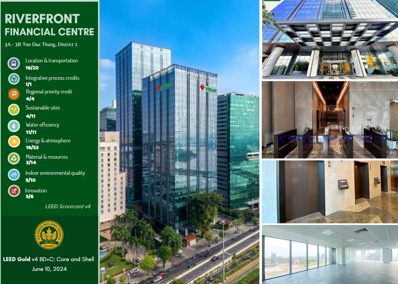Riverfront Financial Centre đạt chứng nhận LEED Gold vào 10/6/2024