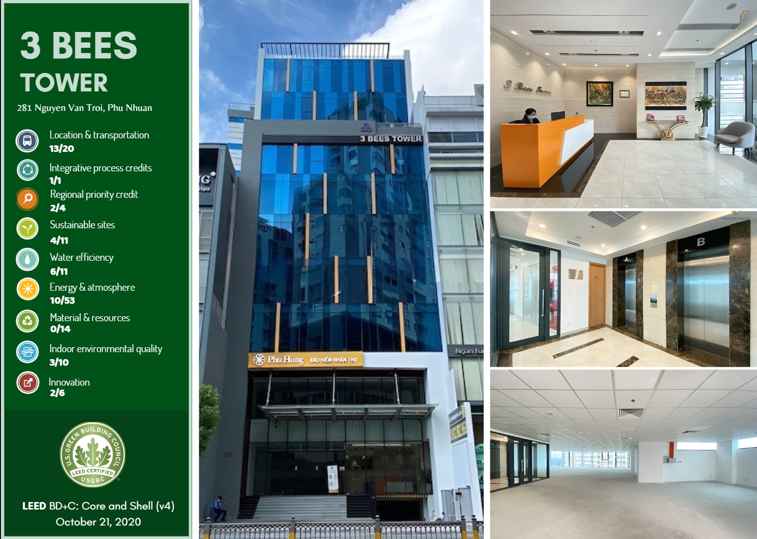 Tòa nhà văn phòng hạng B 3 Bees Tower đạt LEED Certification