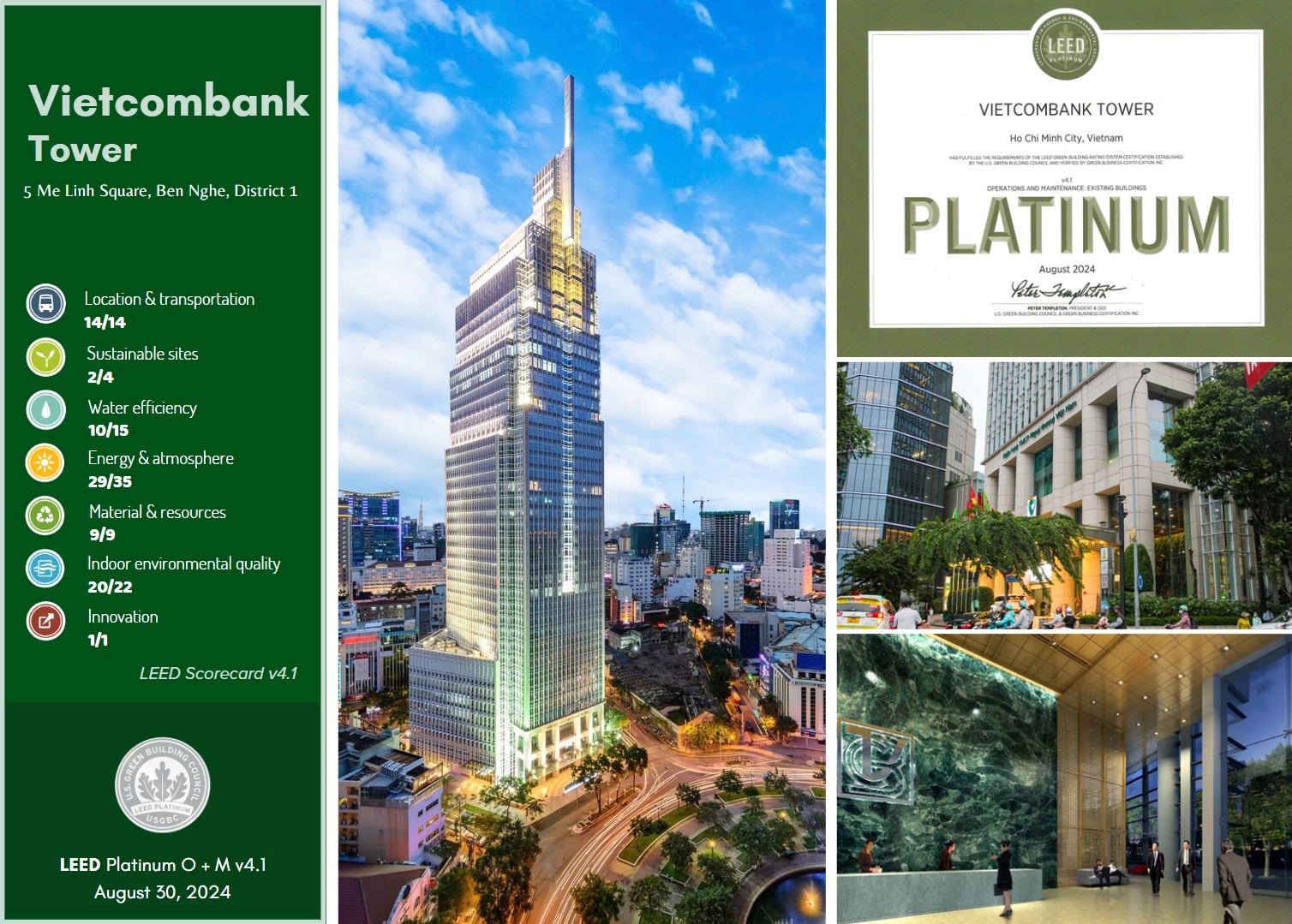 Vietcombank Tower vừa đạt chứng nhận LEED Platinum vào 30/8/2024