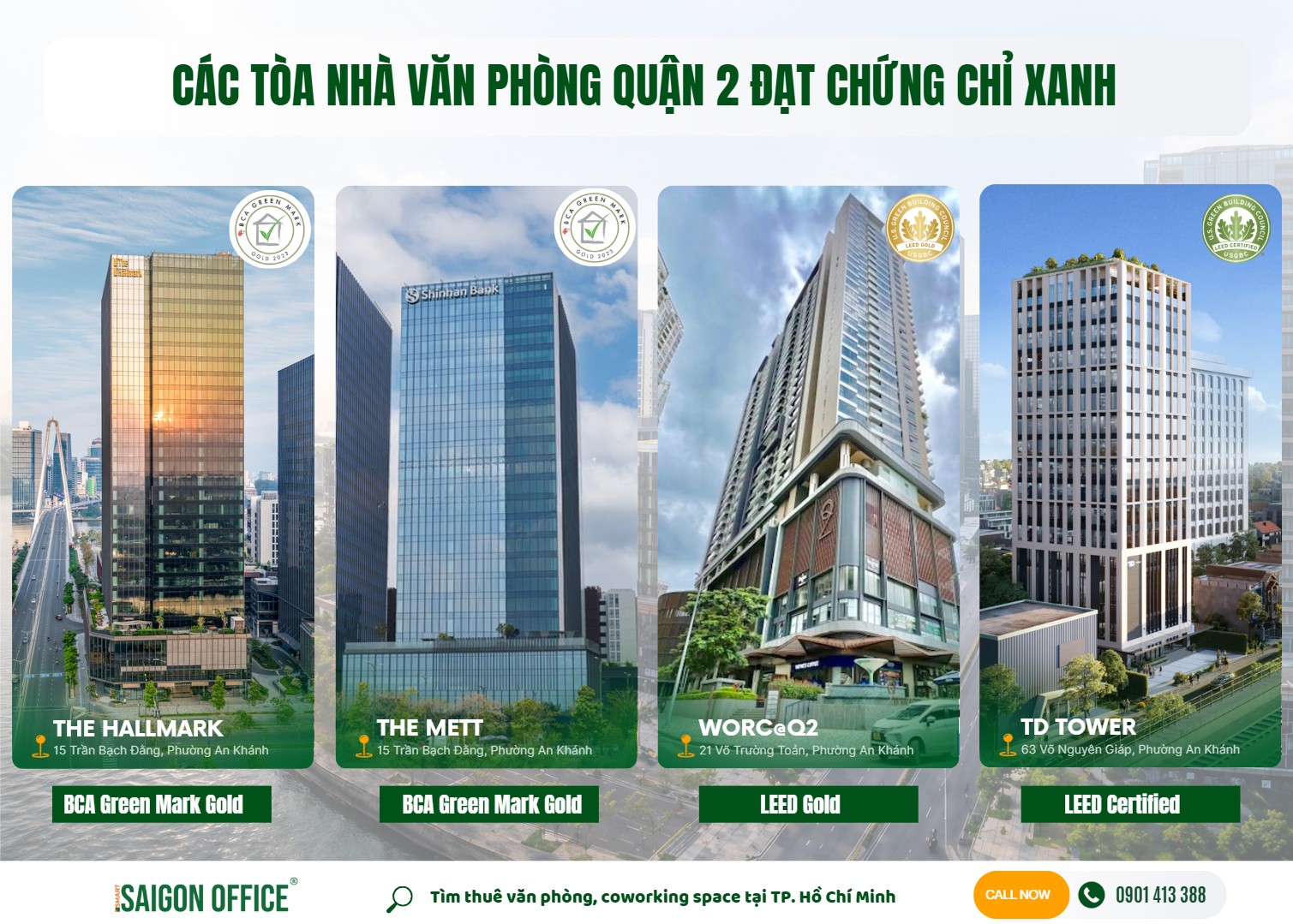 Các tòa nhà văn phòng quận 2 đạt chứng nhận LEED