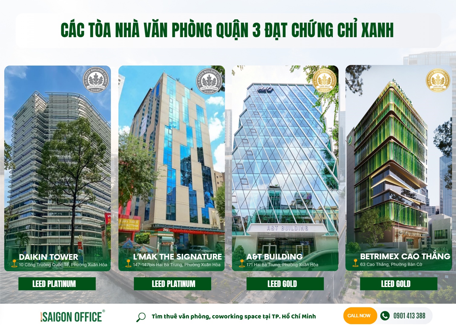 Các tòa nhà văn phòng quận 3 đạt chứng chỉ xanh